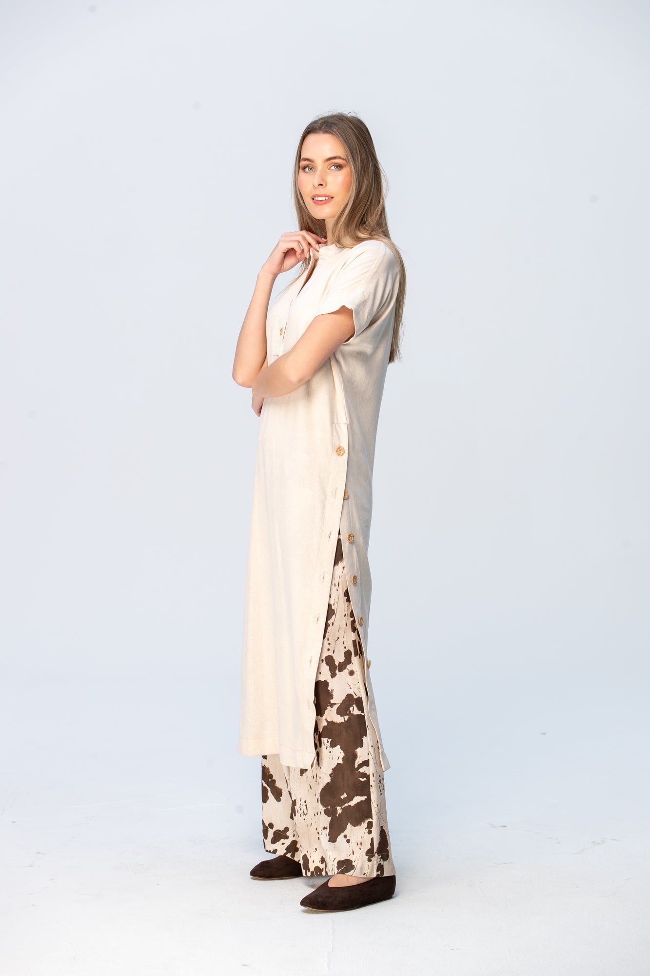 Iris Button Kaftan - Stone