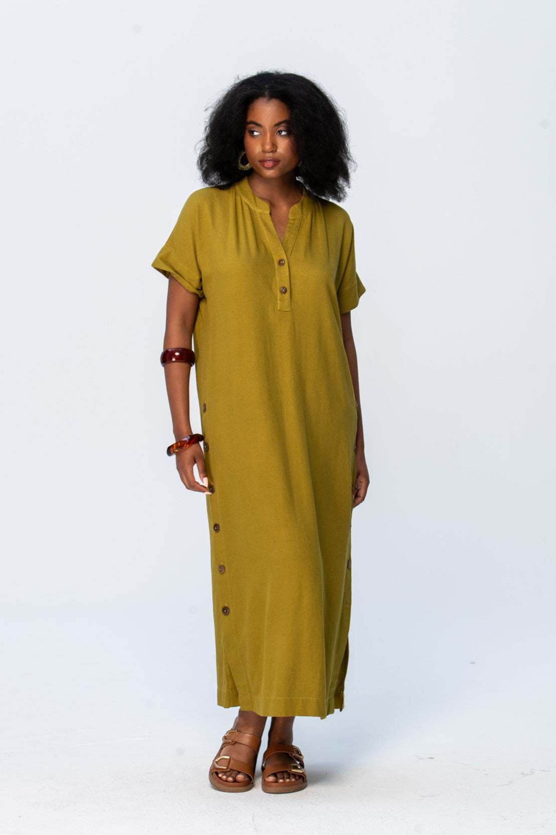 Iris Button Kaftan - Chartreuse
