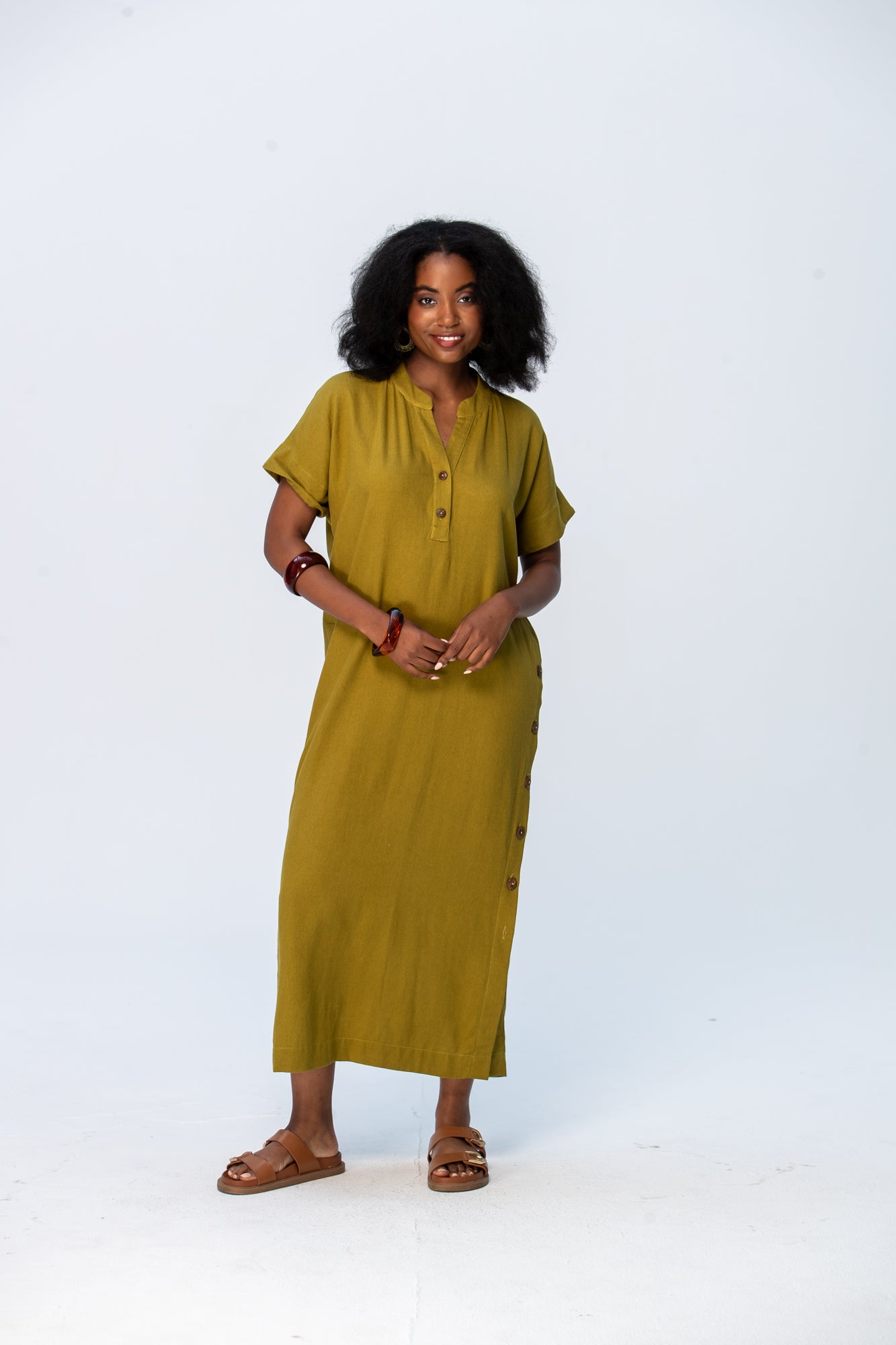 Iris Button Kaftan - Chartreuse
