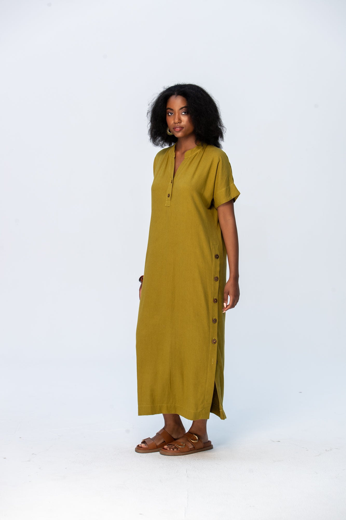 Iris Button Kaftan - Chartreuse