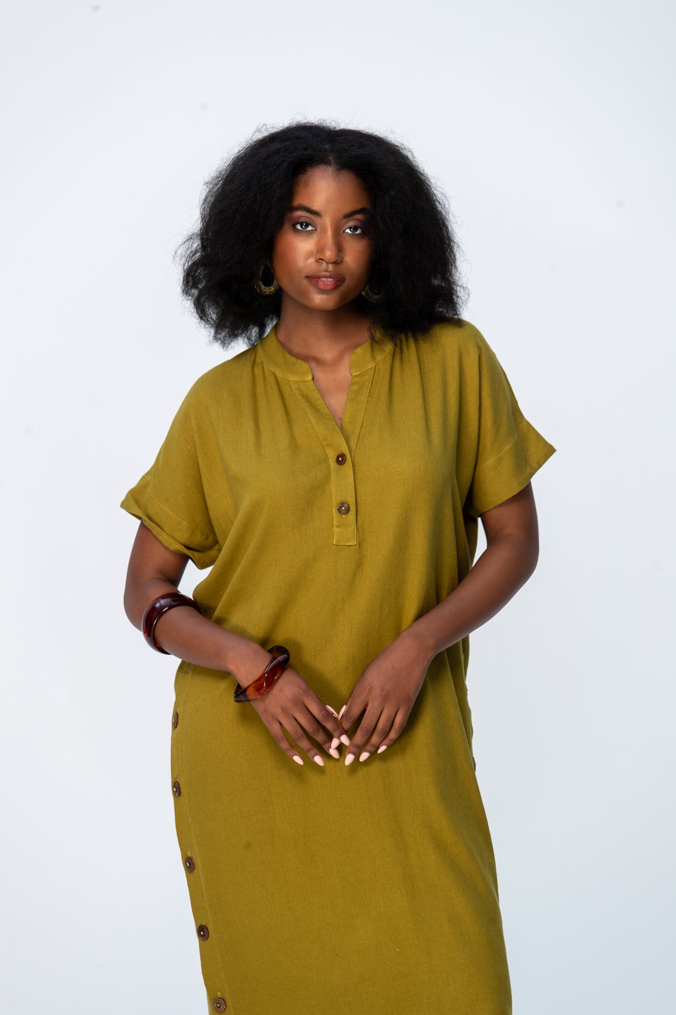 Iris Button Kaftan - Chartreuse