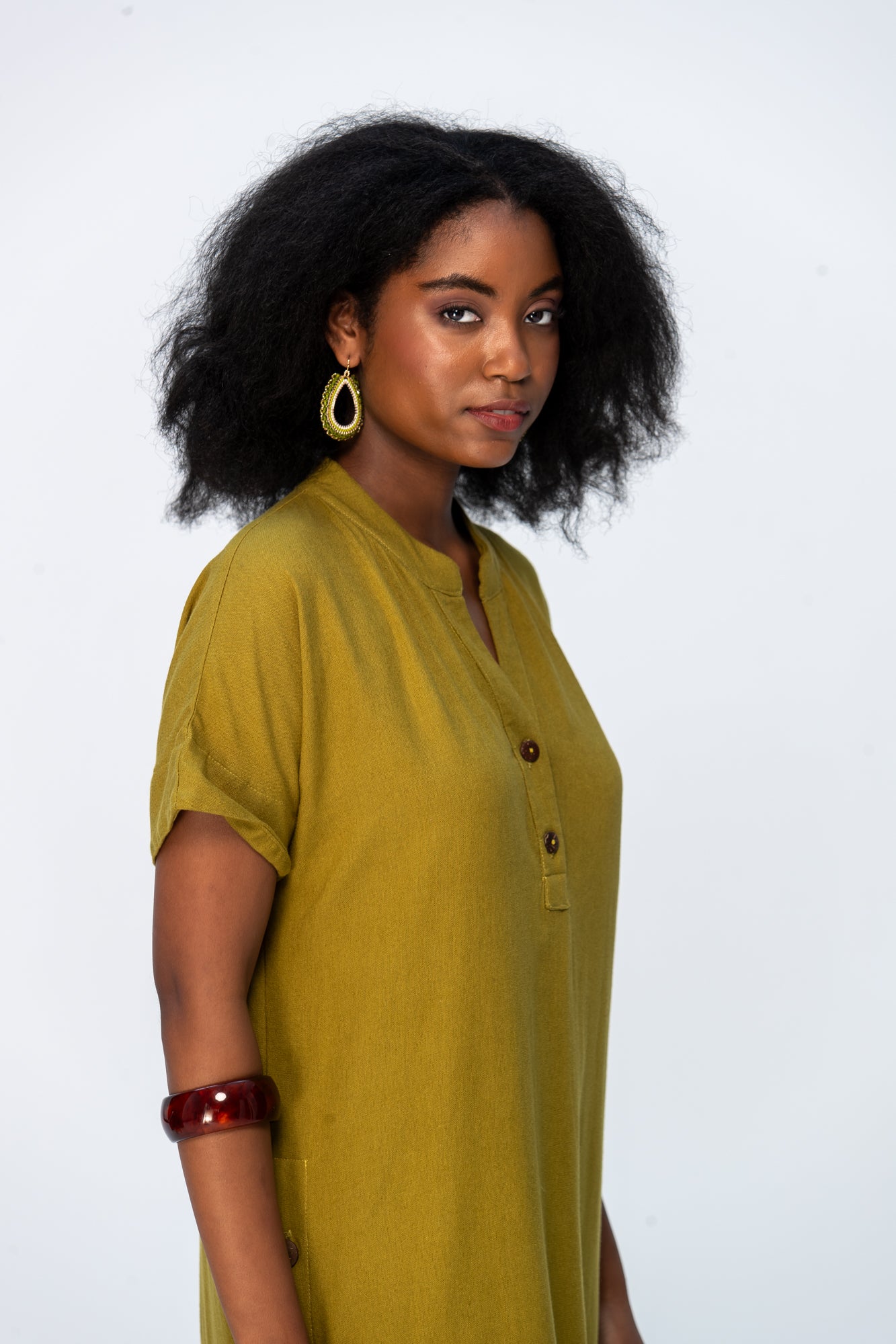 Iris Button Kaftan - Chartreuse