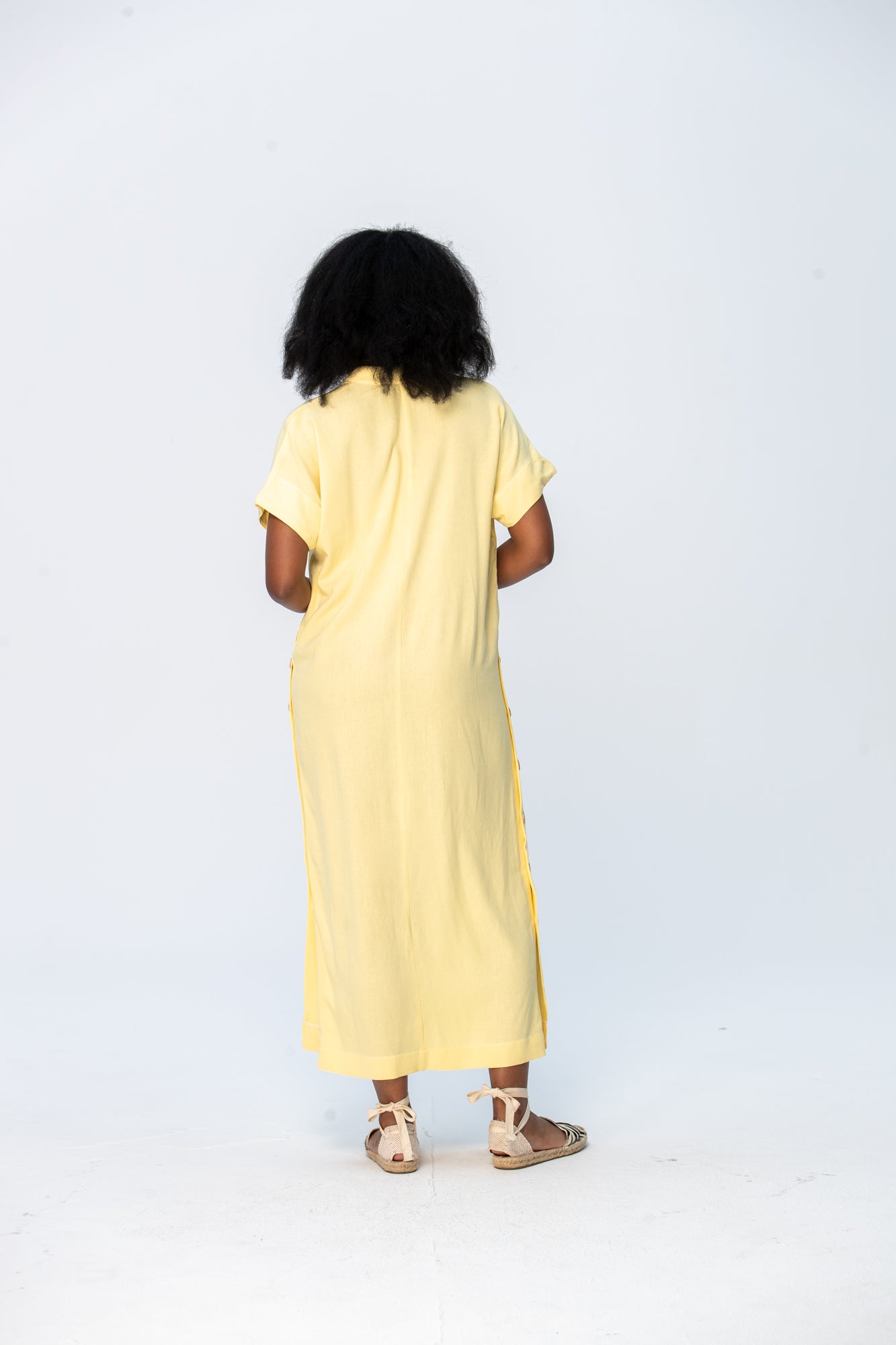 Iris Button Kaftan - Butter Yellow