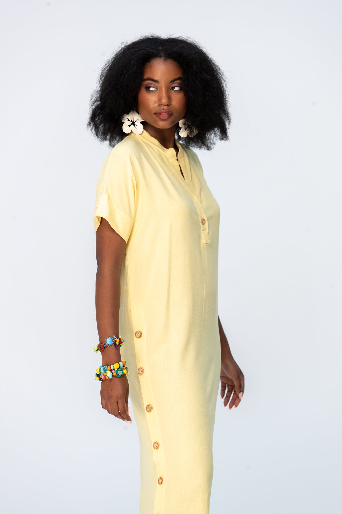 Iris Button Kaftan - Butter Yellow