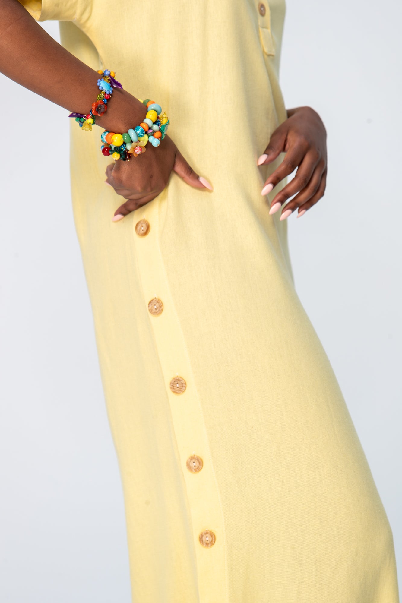 Iris Button Kaftan - Butter Yellow