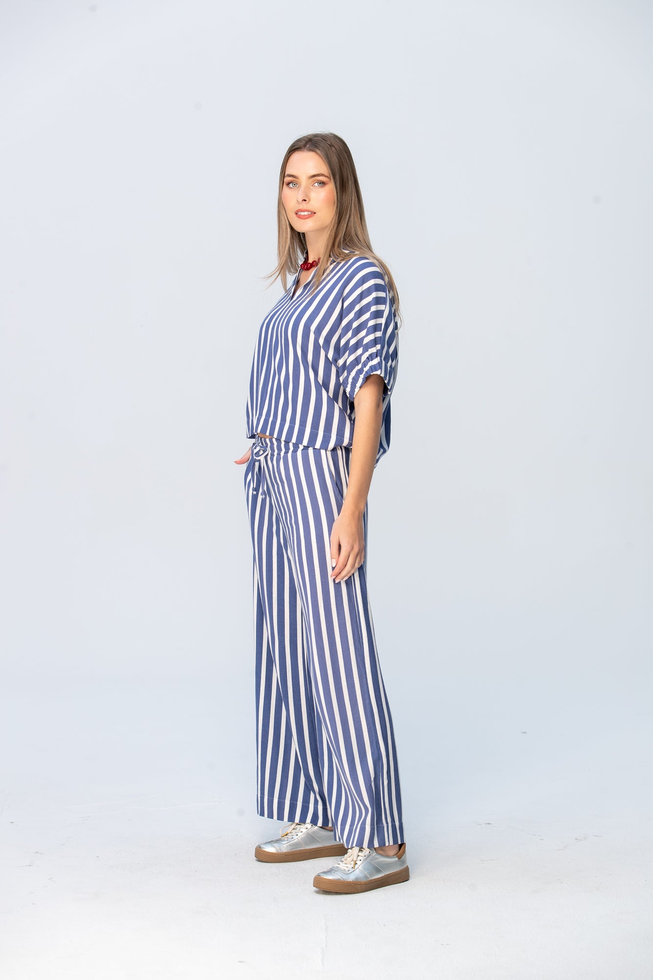 Sydney Wide Leg Pants - Blue and White Stripe