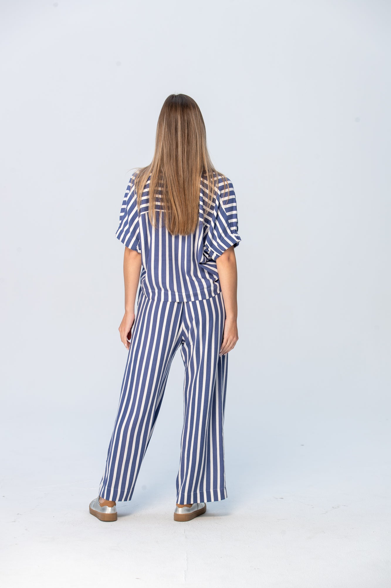Sydney Wide Leg Pants - Blue and White Stripe