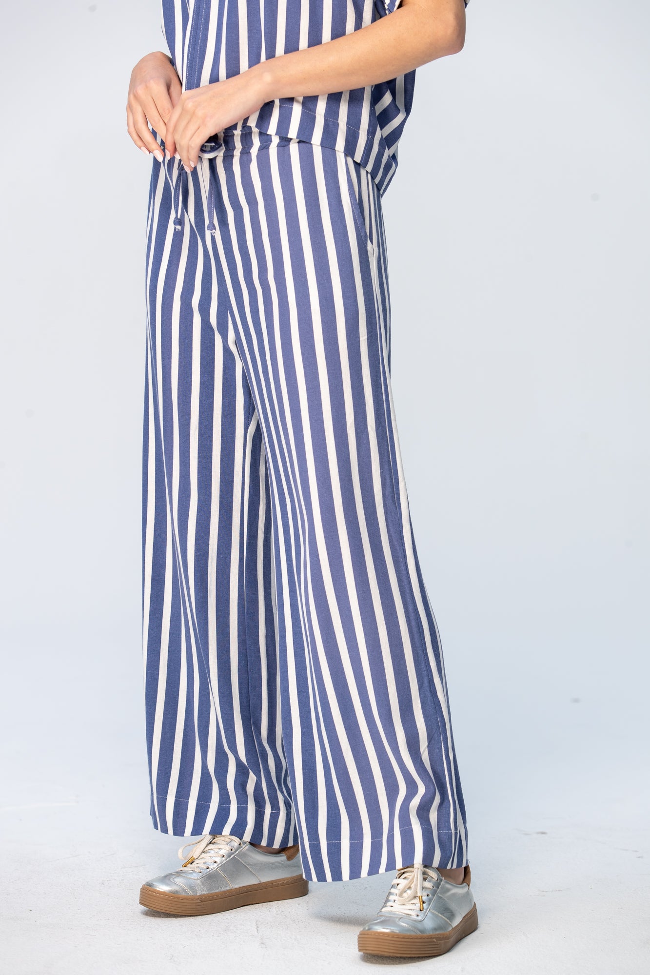 Sydney Wide Leg Pants - Blue and White Stripe