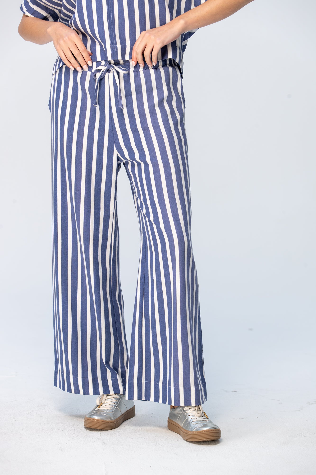 Sydney Wide Leg Pants - Blue and White Stripe