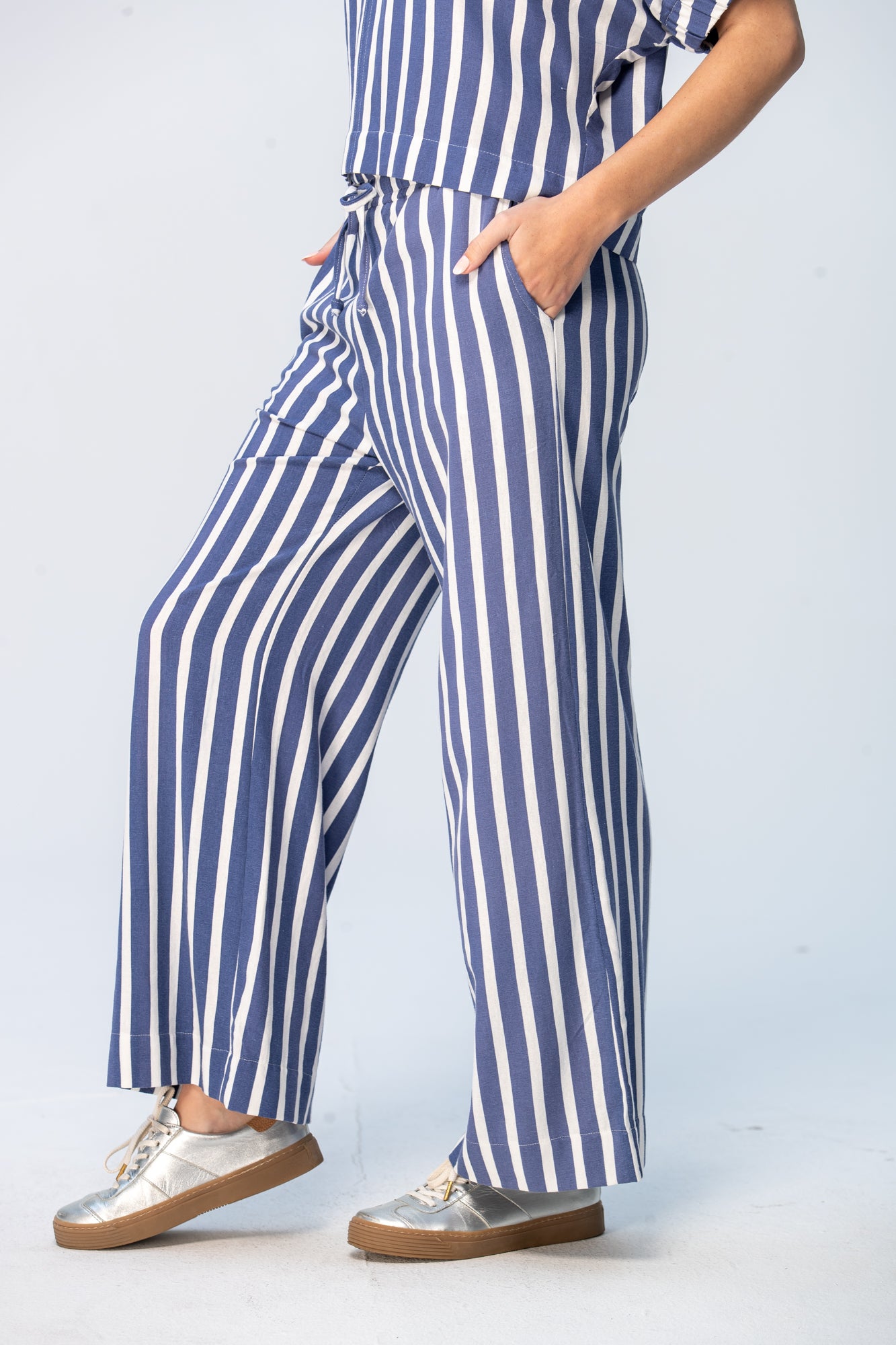 Sydney Wide Leg Pants - Blue and White Stripe