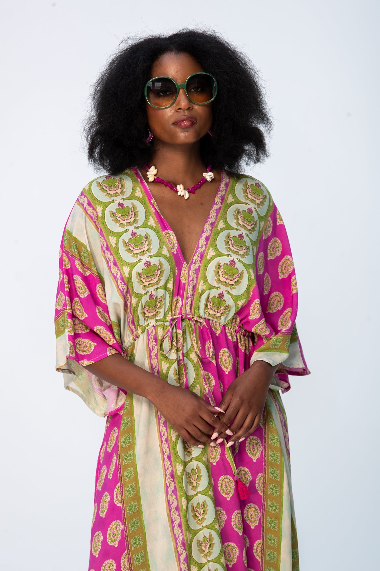 Georgia Kaftan Maxi Dress - Pink and Green