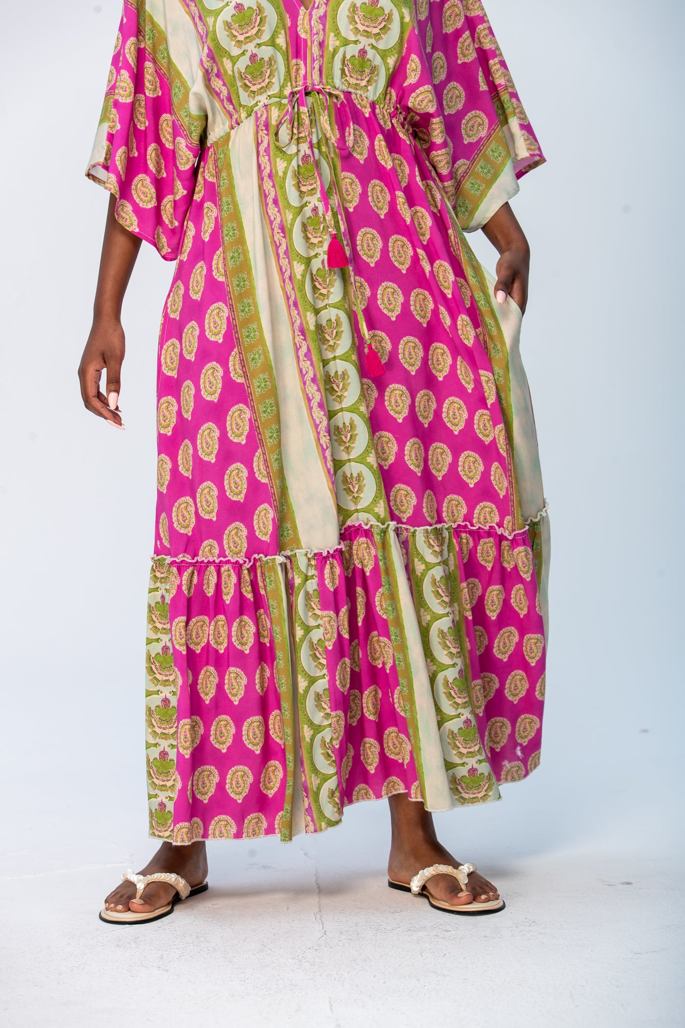 Georgia Kaftan Maxi Dress - Pink and Green
