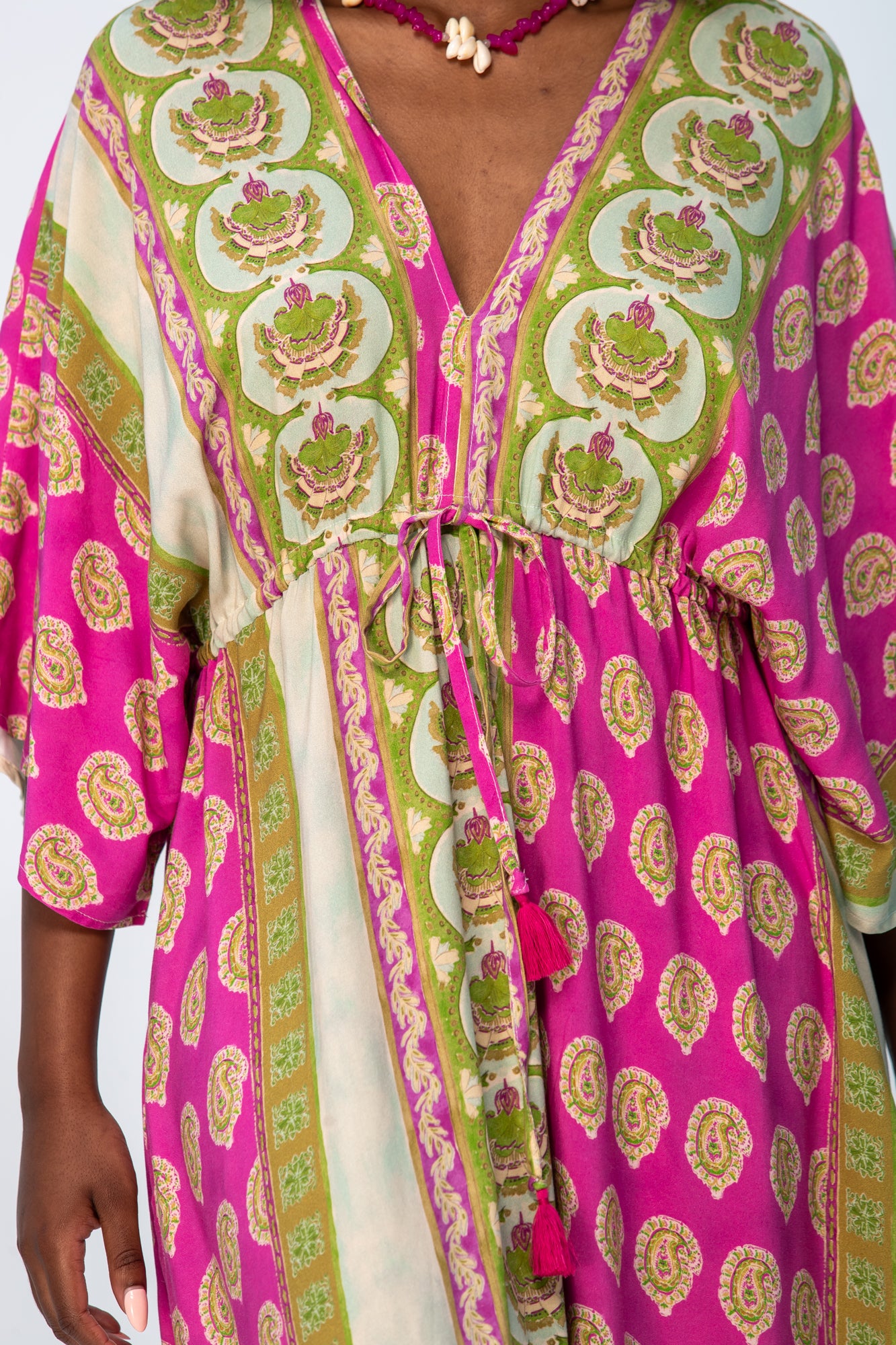 Georgia Kaftan Maxi Dress - Pink and Green