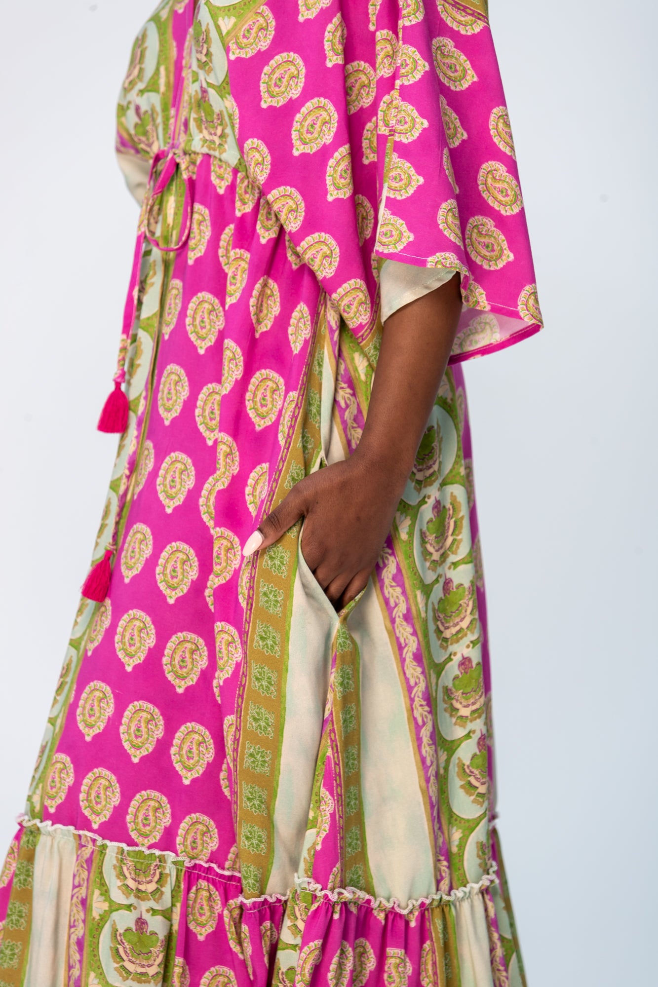 Georgia Kaftan Maxi Dress - Pink and Green