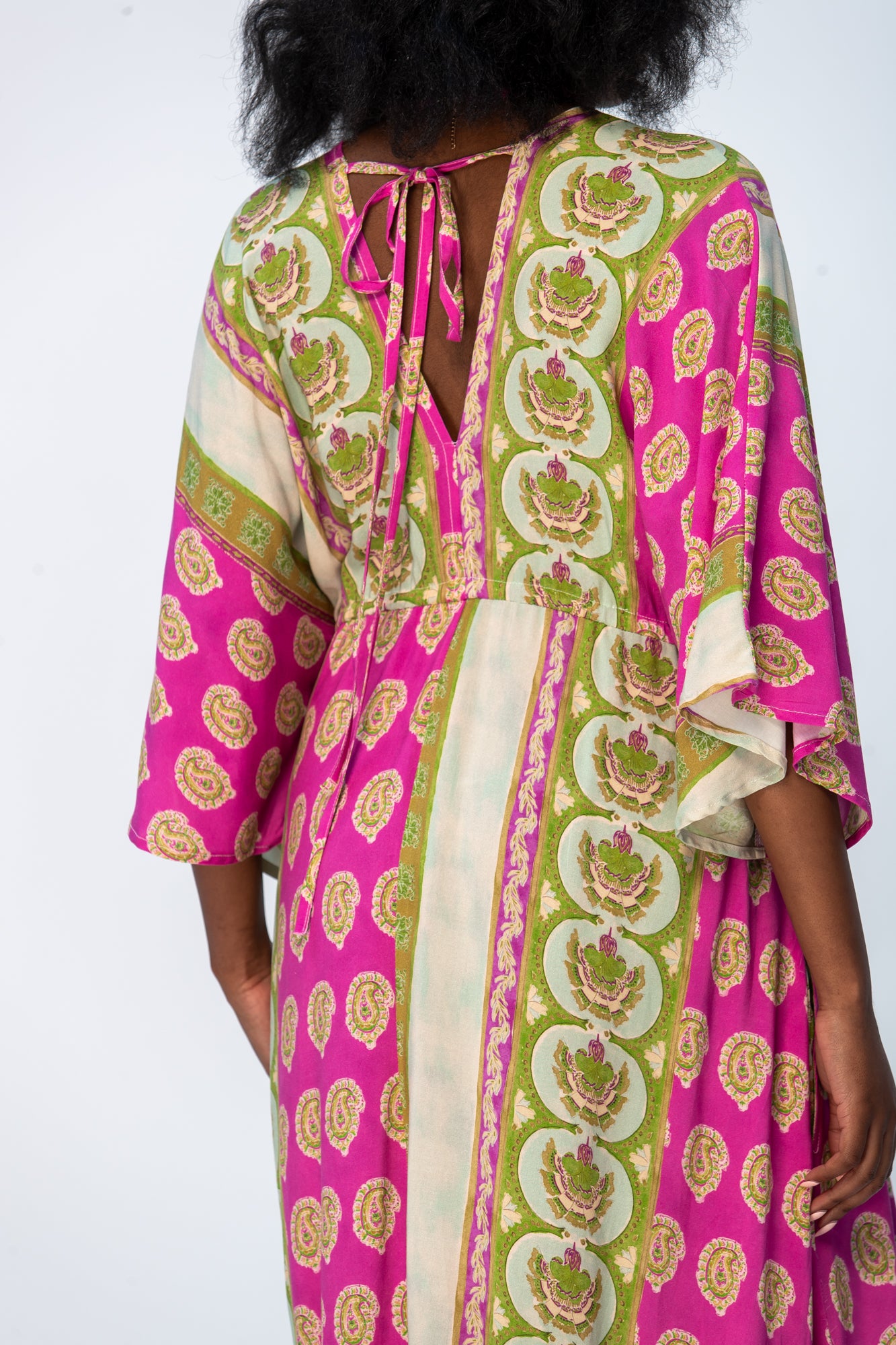 Georgia Kaftan Maxi Dress - Pink and Green