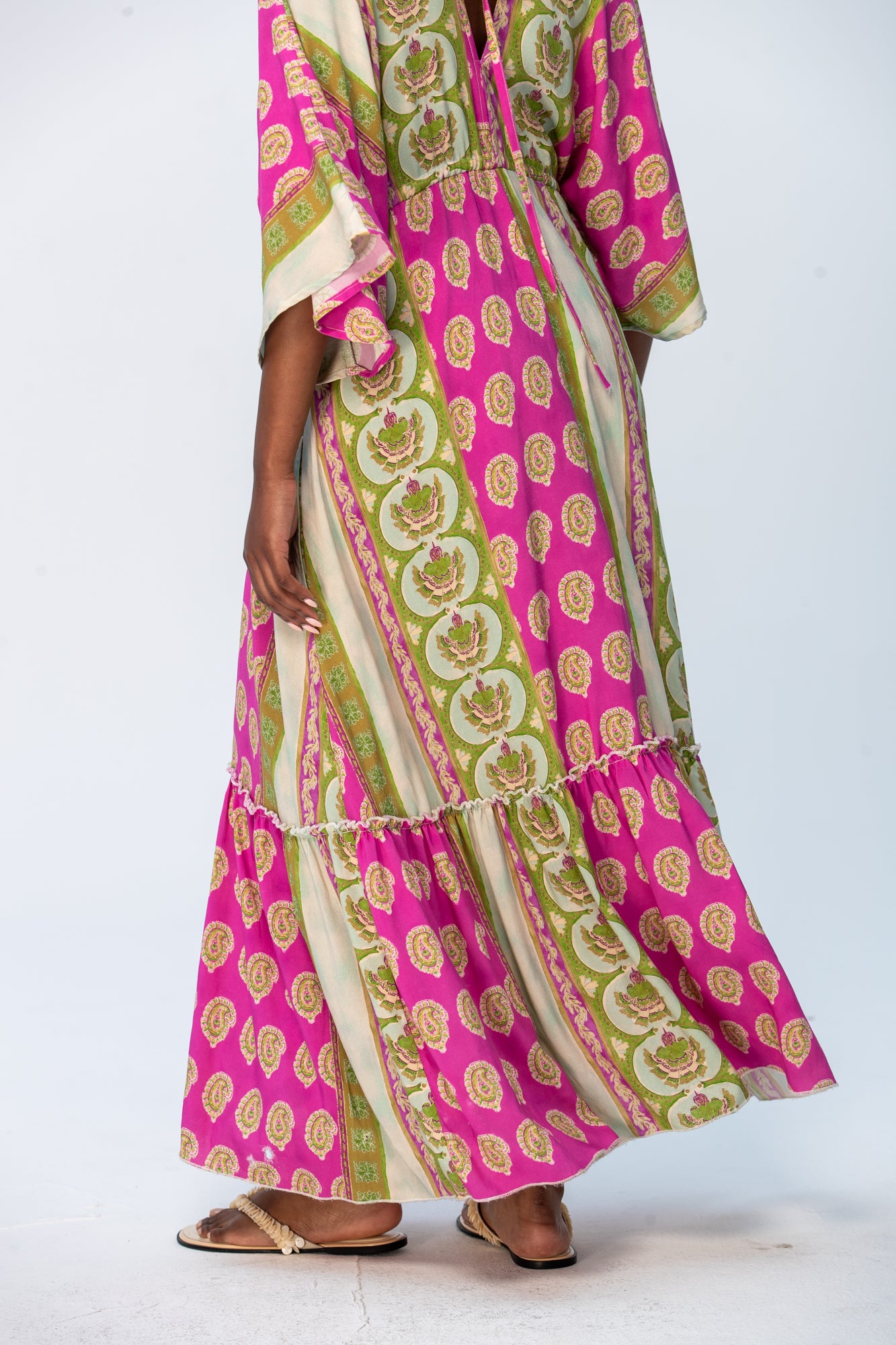 Georgia Kaftan Maxi Dress - Pink and Green