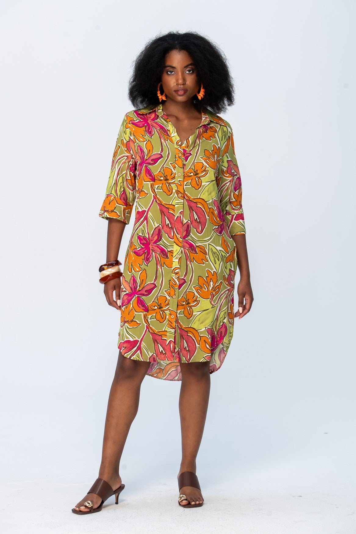 Nina Shirt Dress - Green & Pink