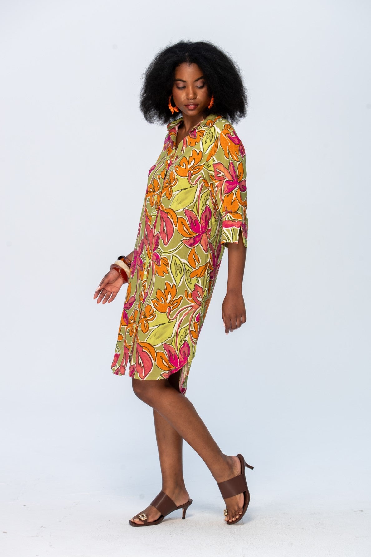 Nina Shirt Dress - Green & Pink