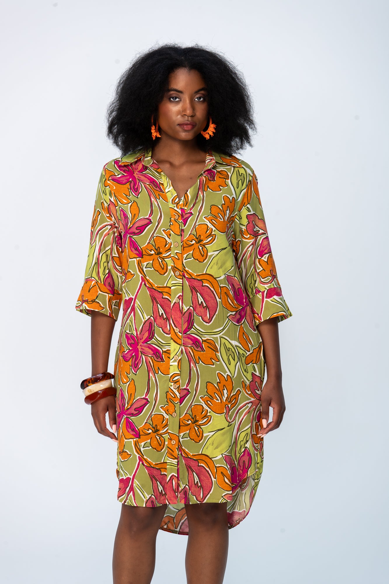 Nina Shirt Dress - Green & Pink