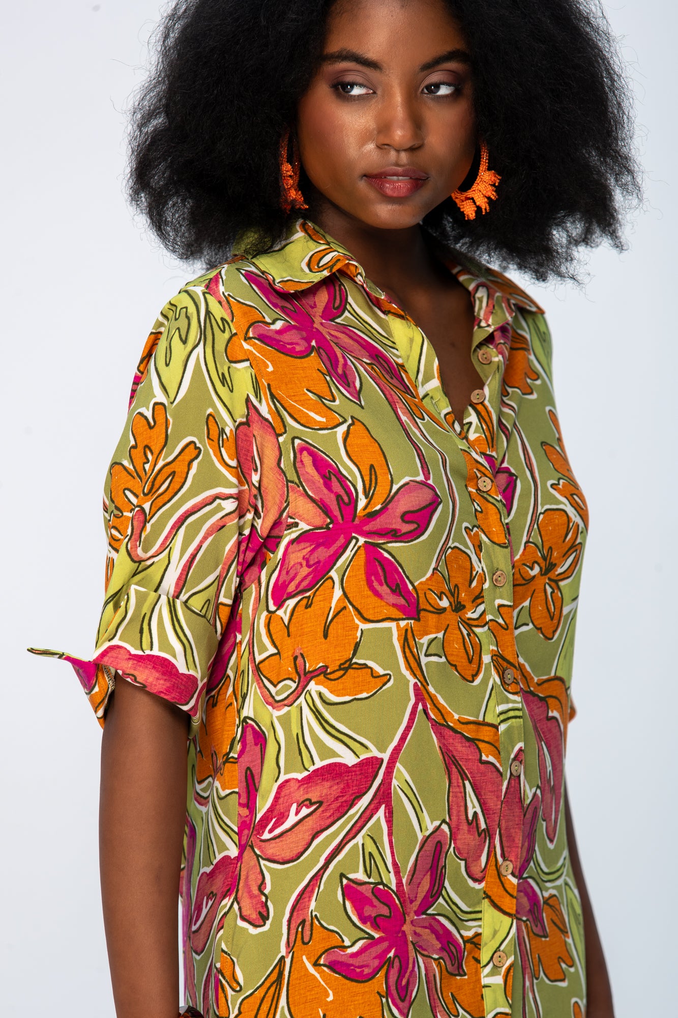 Nina Shirt Dress - Green & Pink