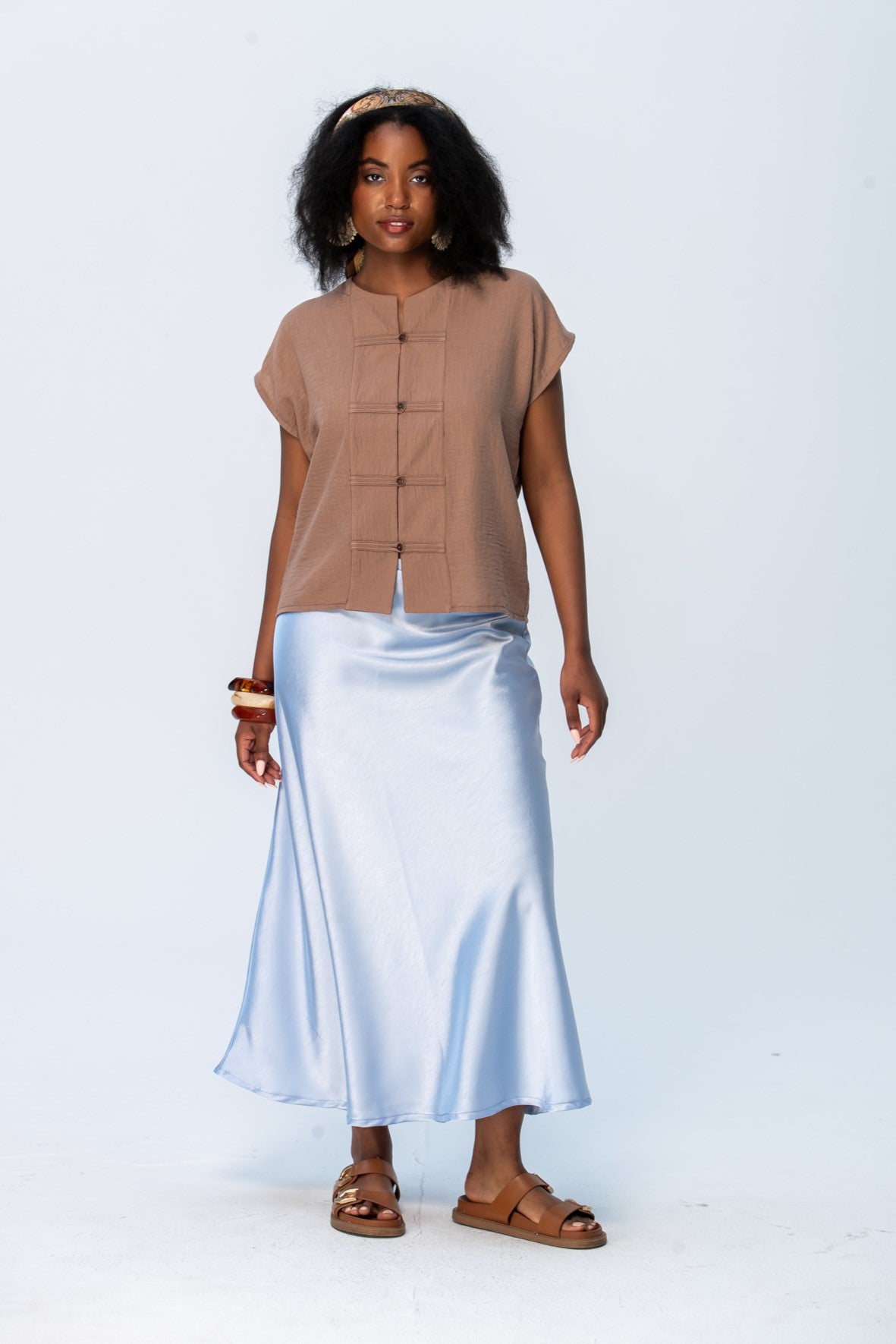 Ava Bias Cut Skirt - Pale Blue