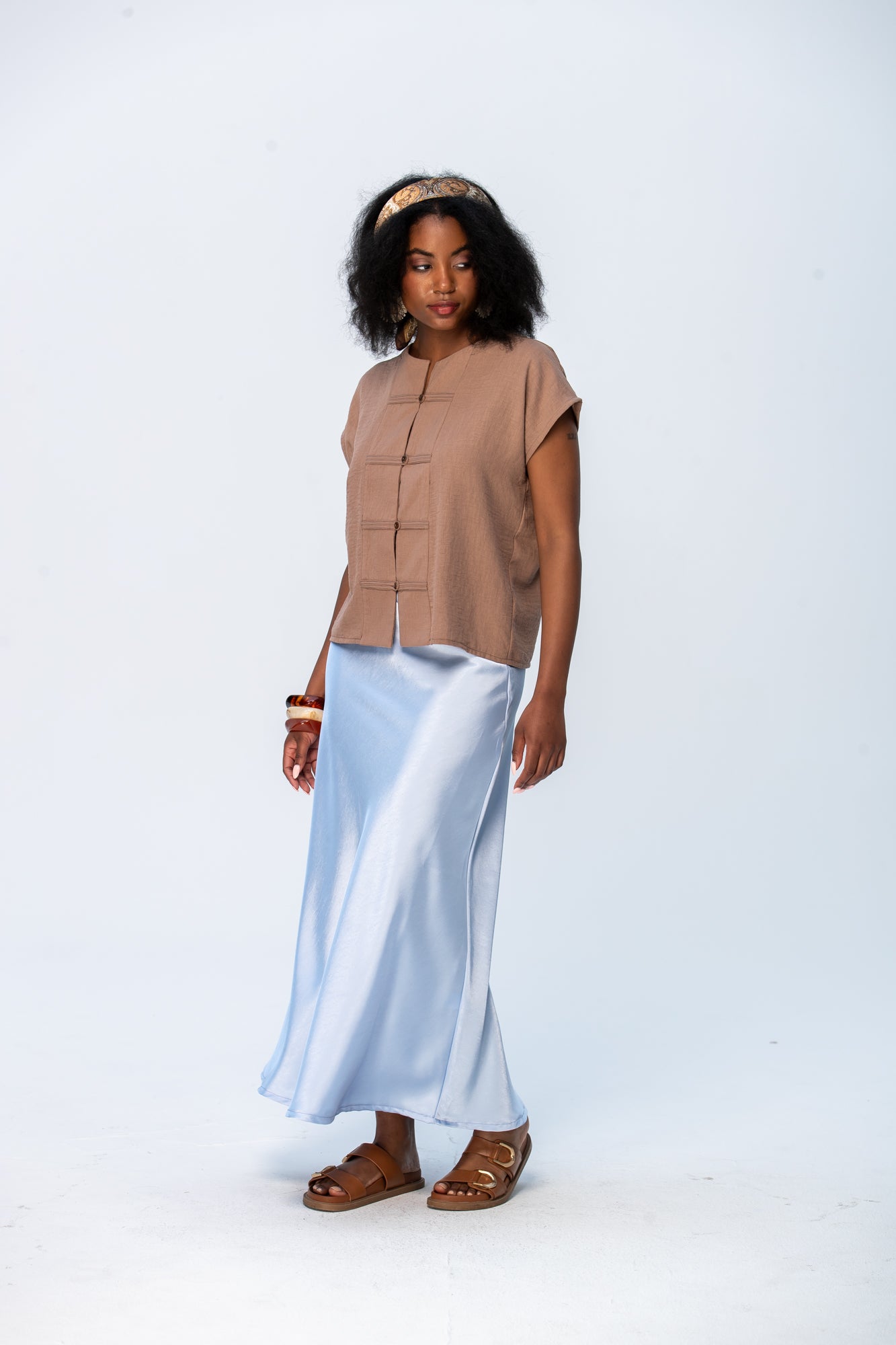 Ava Bias Cut Skirt - Pale Blue