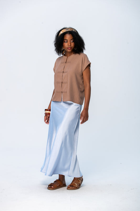 Ava Bias Cut Skirt - Pale Blue