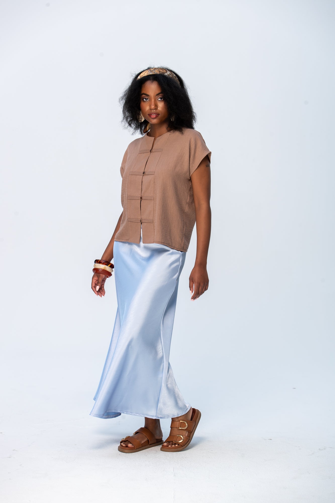 Ava Bias Cut Skirt - Pale Blue