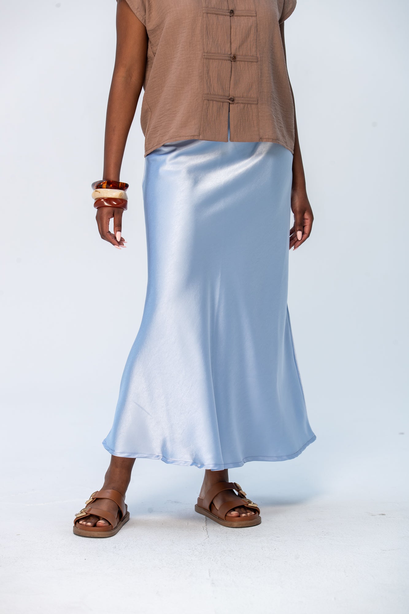 Ava Bias Cut Skirt - Pale Blue