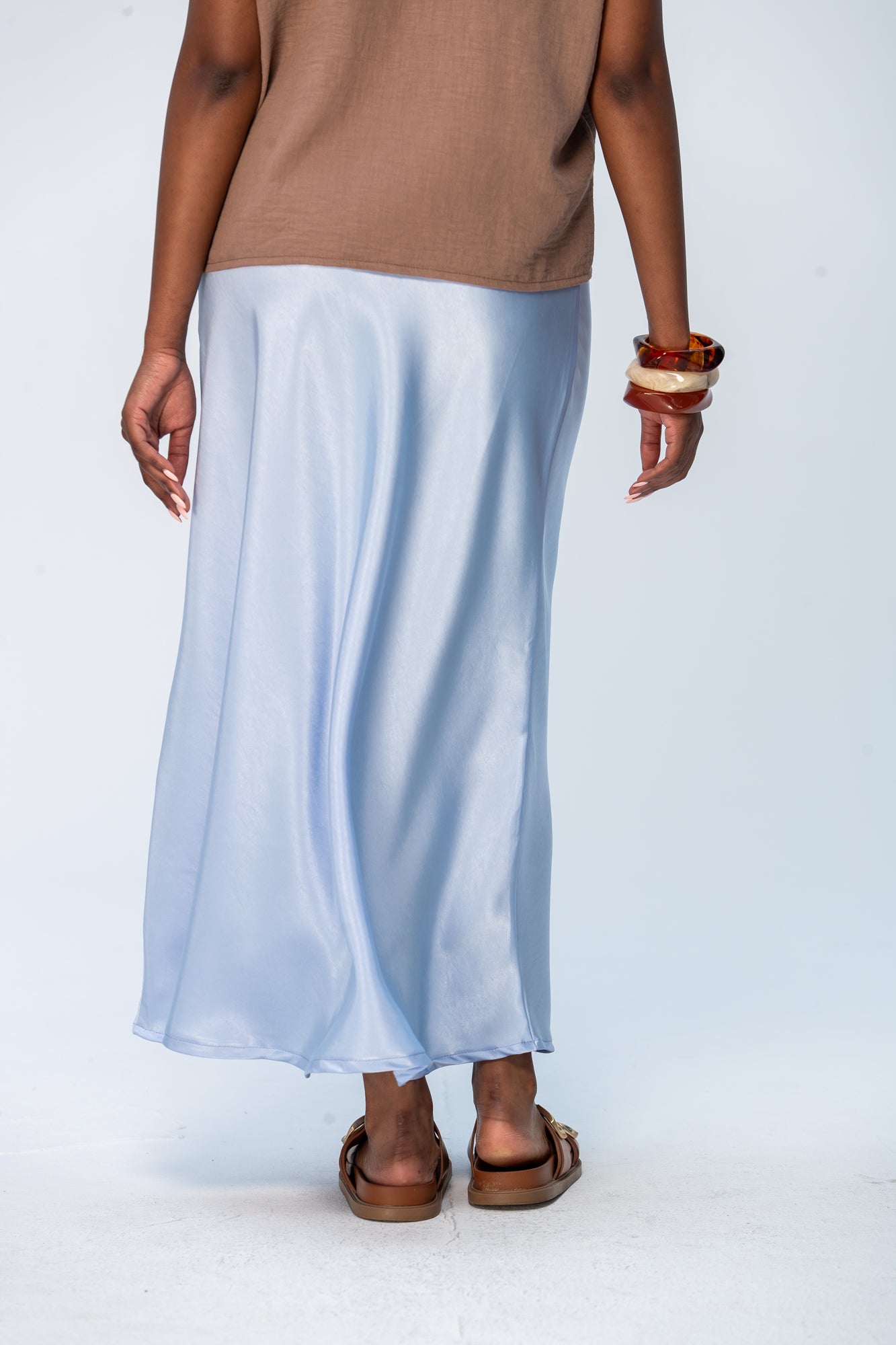 Ava Bias Cut Skirt - Pale Blue