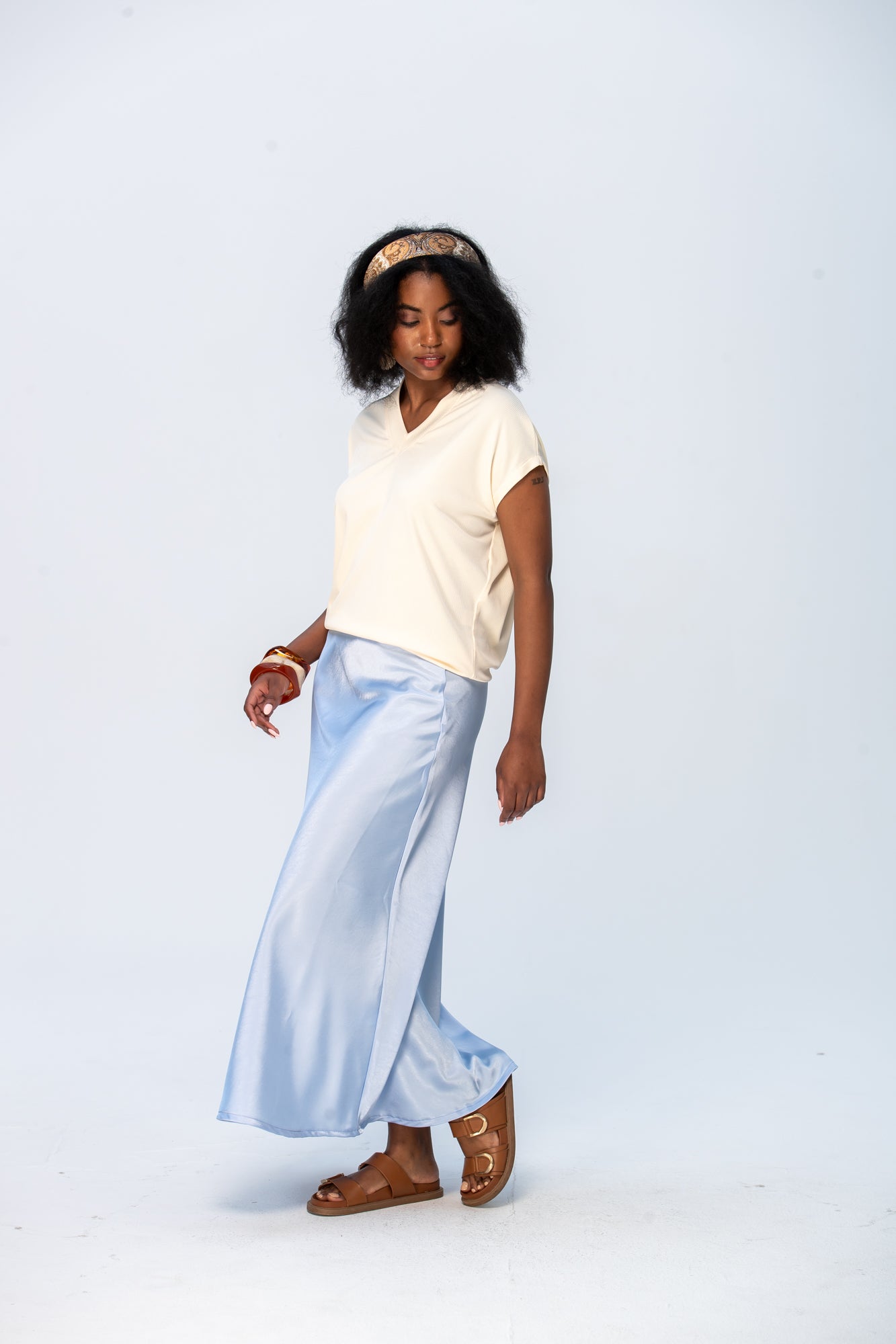 Ava Bias Cut Skirt - Pale Blue