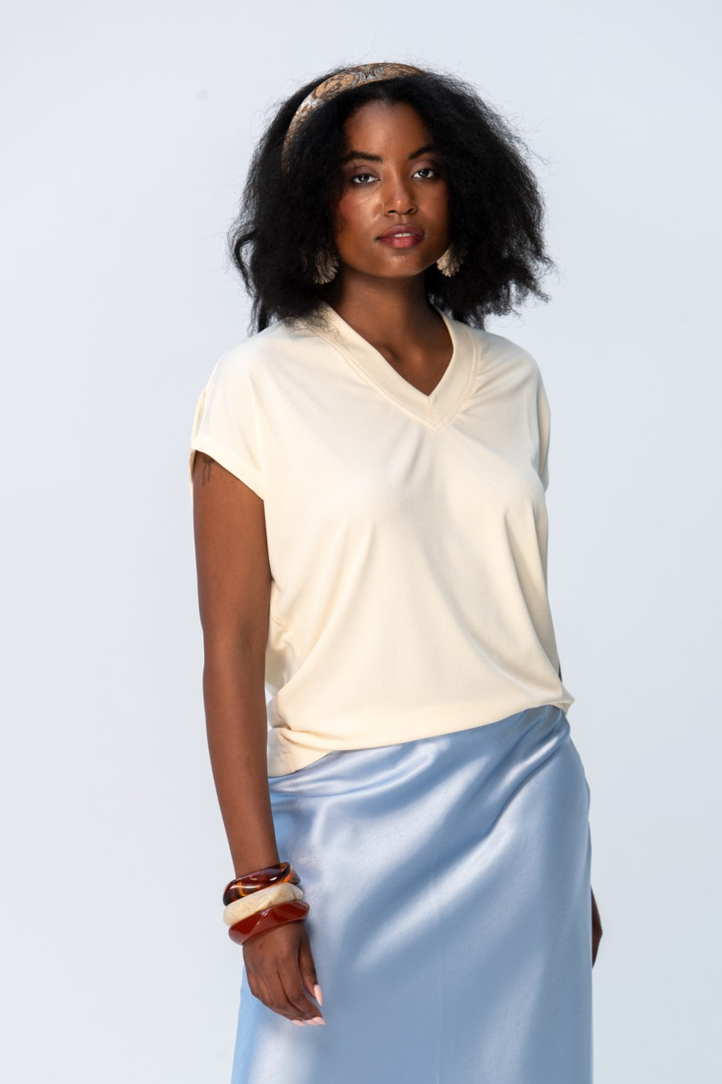 Corfu Summer V-Neck Tee - Butter Yellow