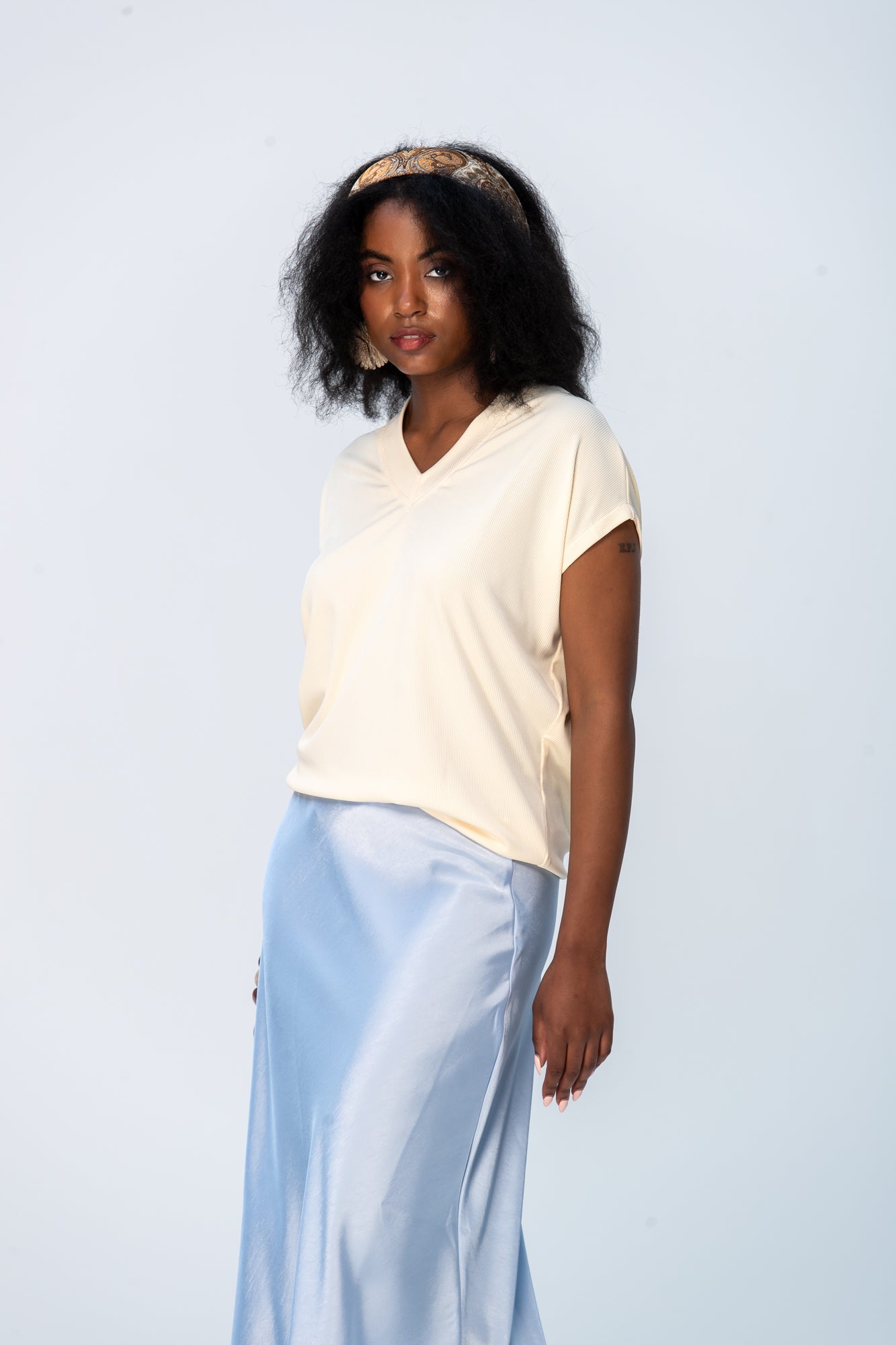 Corfu Summer V-Neck Tee - Butter Yellow