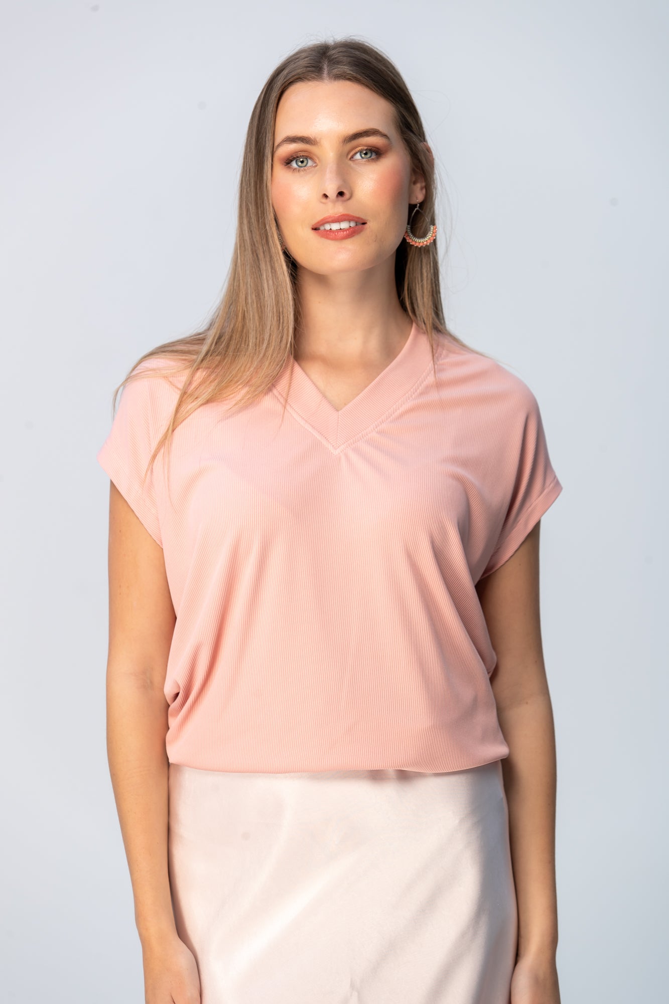 Corfu Summer V-Neck Tee - Light Pink