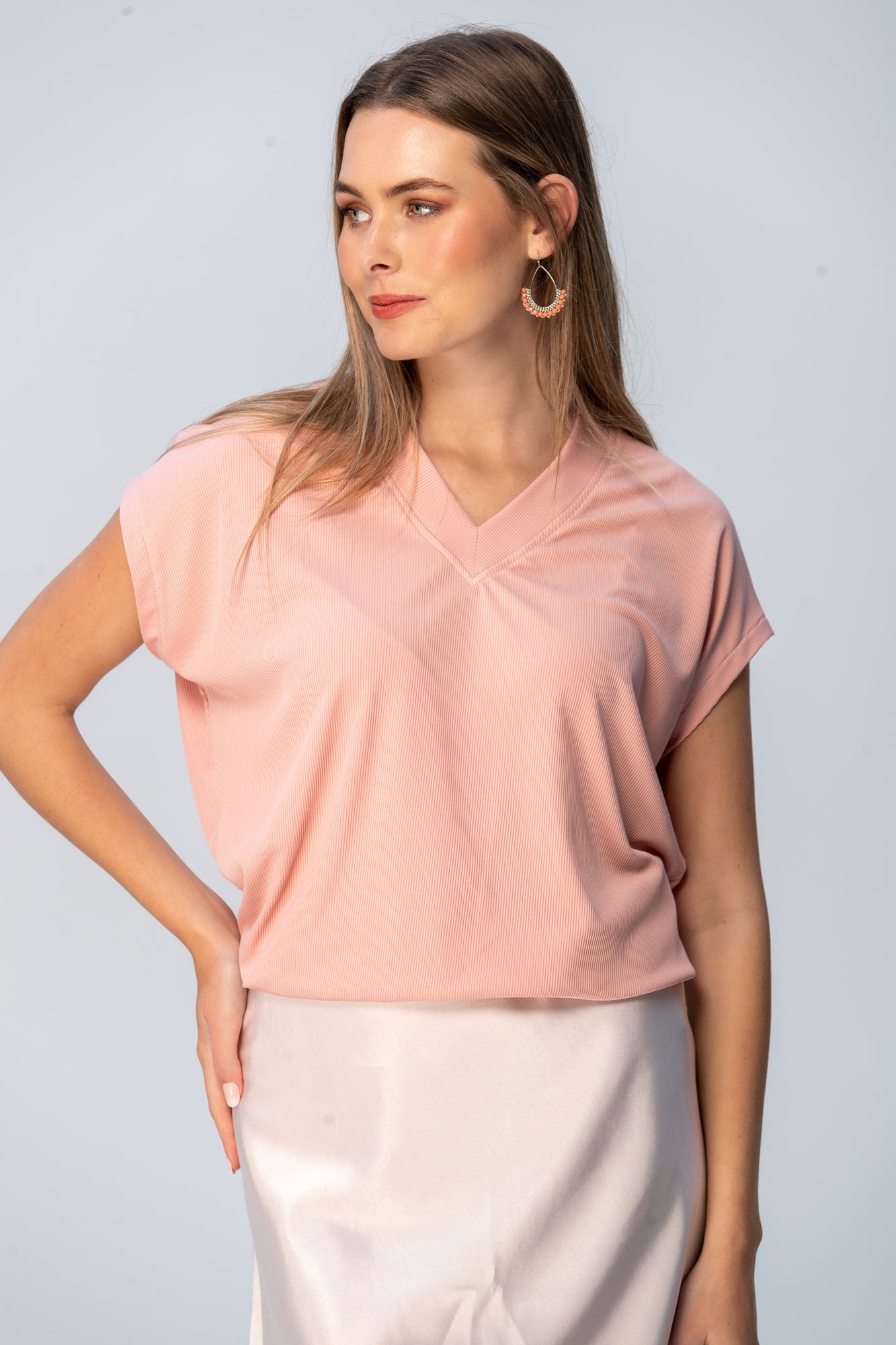 Corfu Summer V-Neck Tee - Light Pink