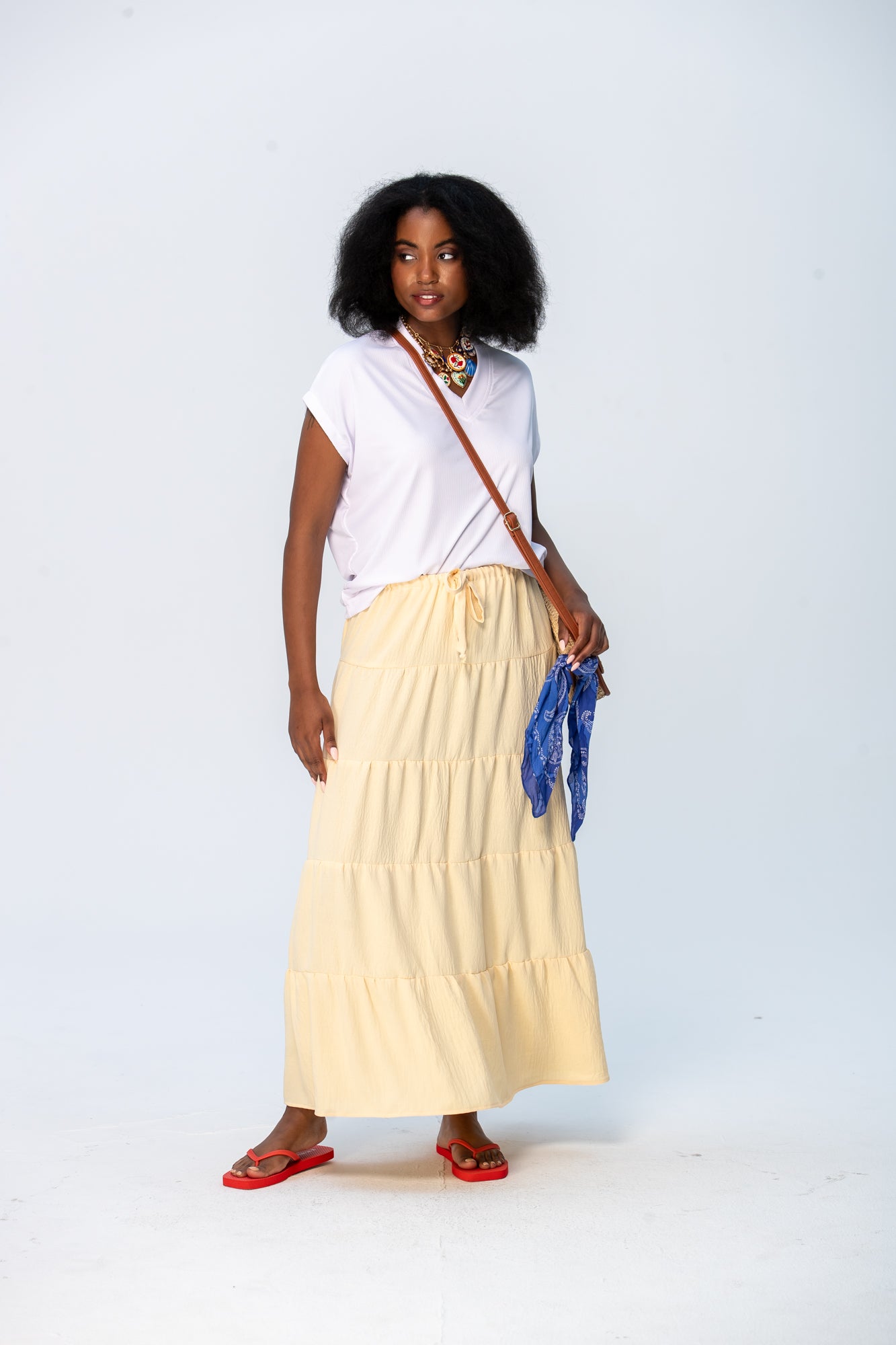 Corfu Summer V-Neck Tee - White