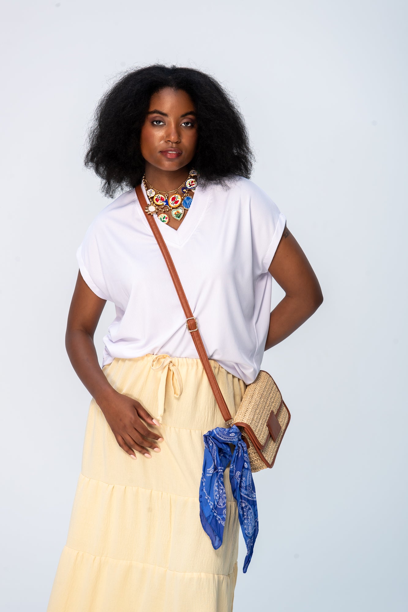 Corfu Summer V-Neck Tee - White