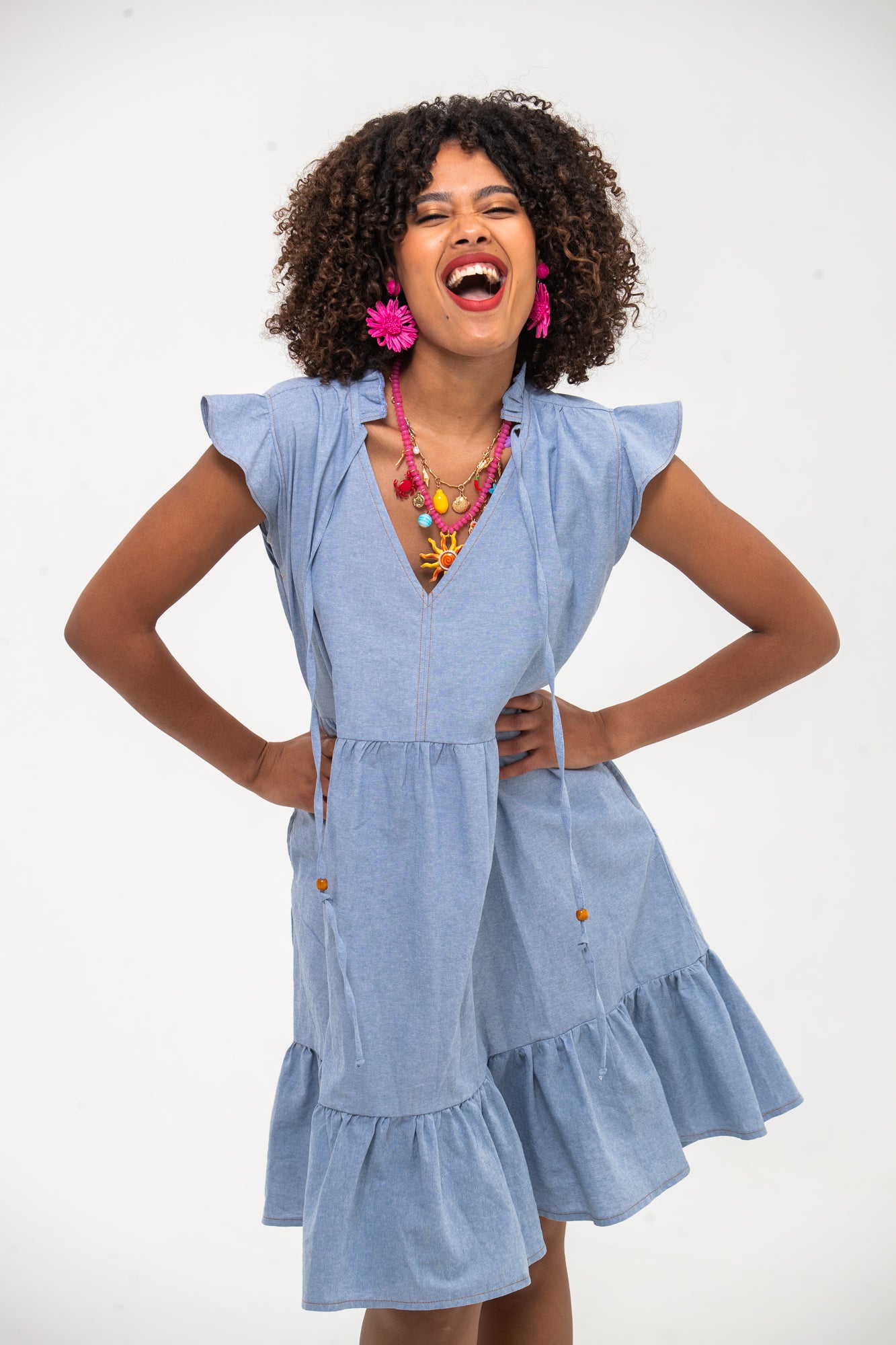 Ella Frill Dress - Light Denim