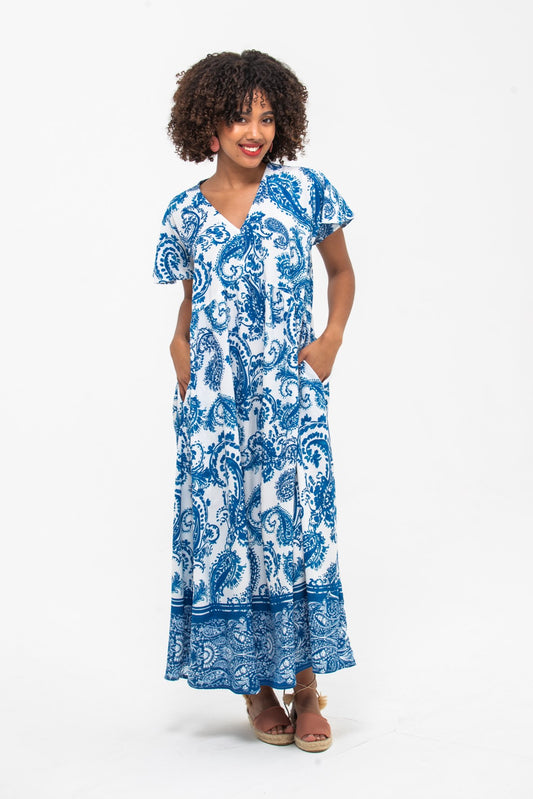 Riveria Dress - Blue Paisley