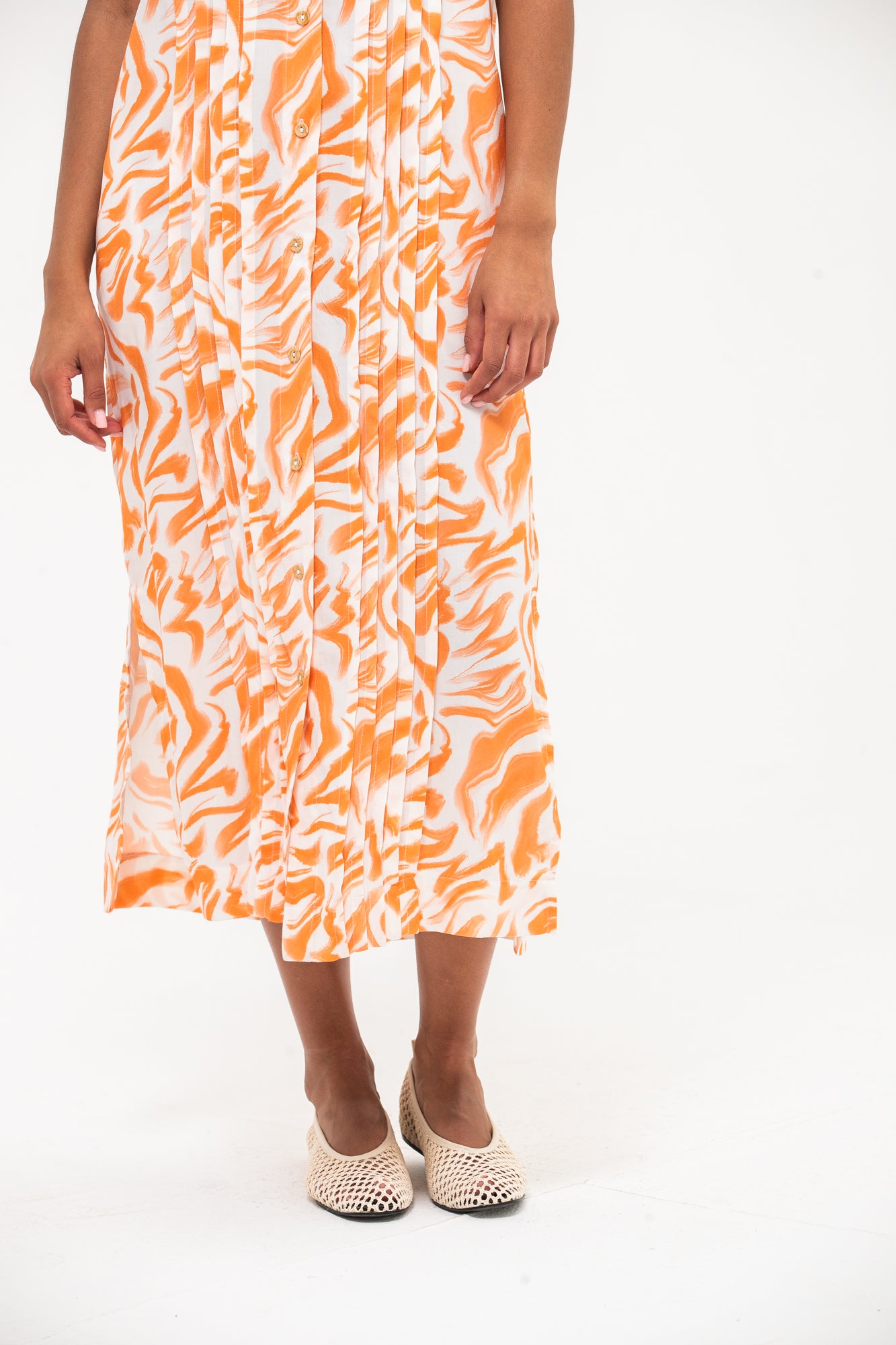 Santorini Pintuck Dress - Coral and White