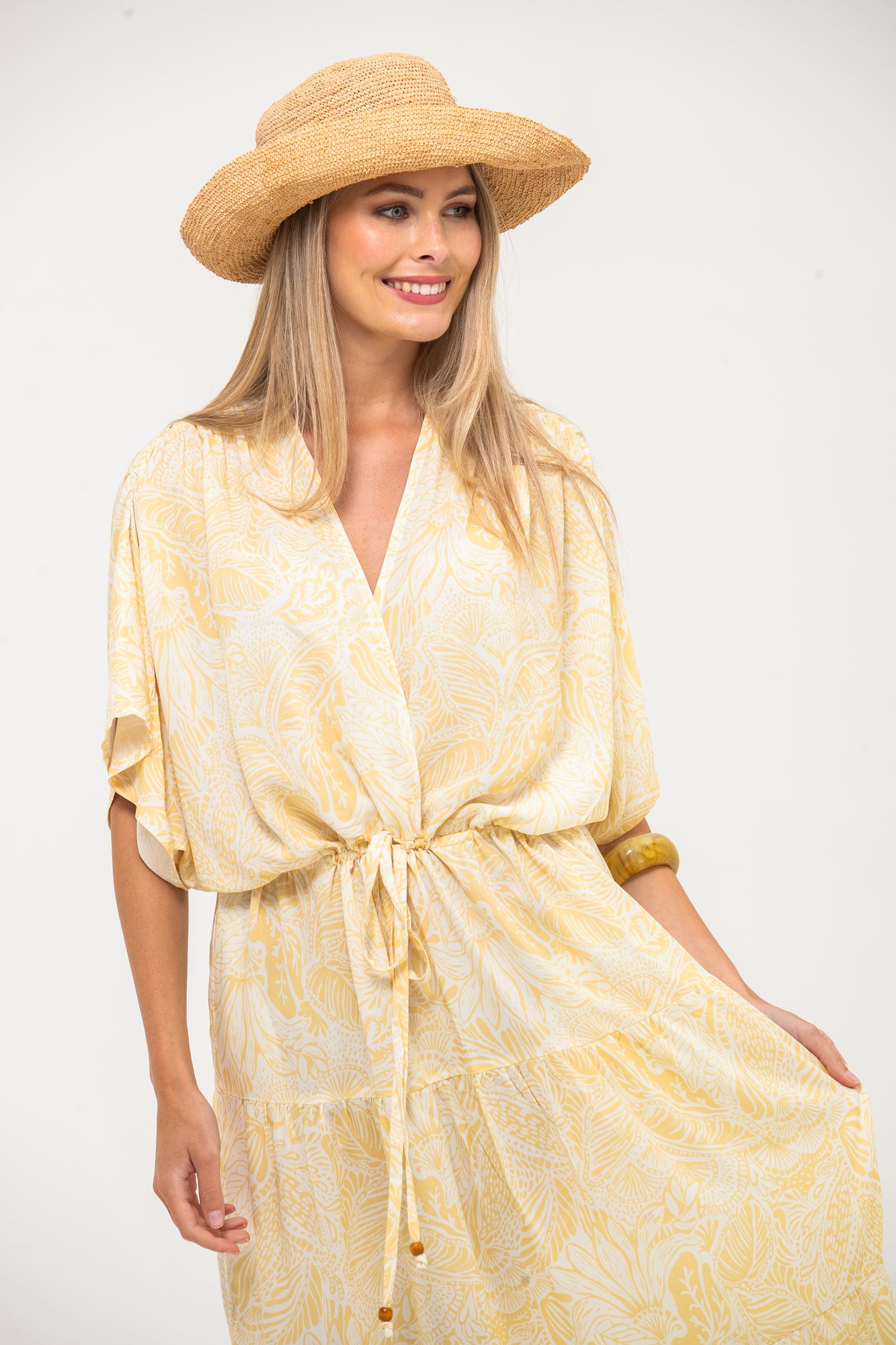 Grace Maxi Dress - Yellow and White