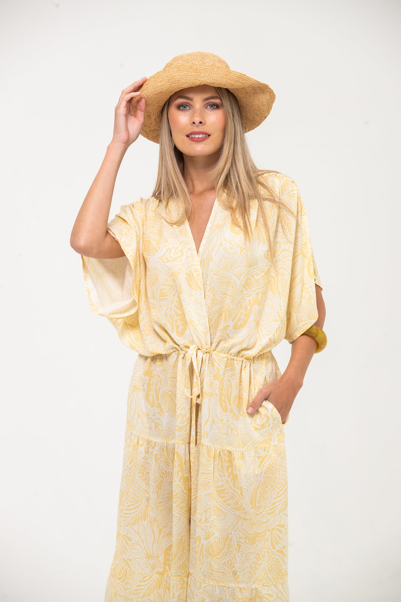Grace Maxi Dress - Yellow and White