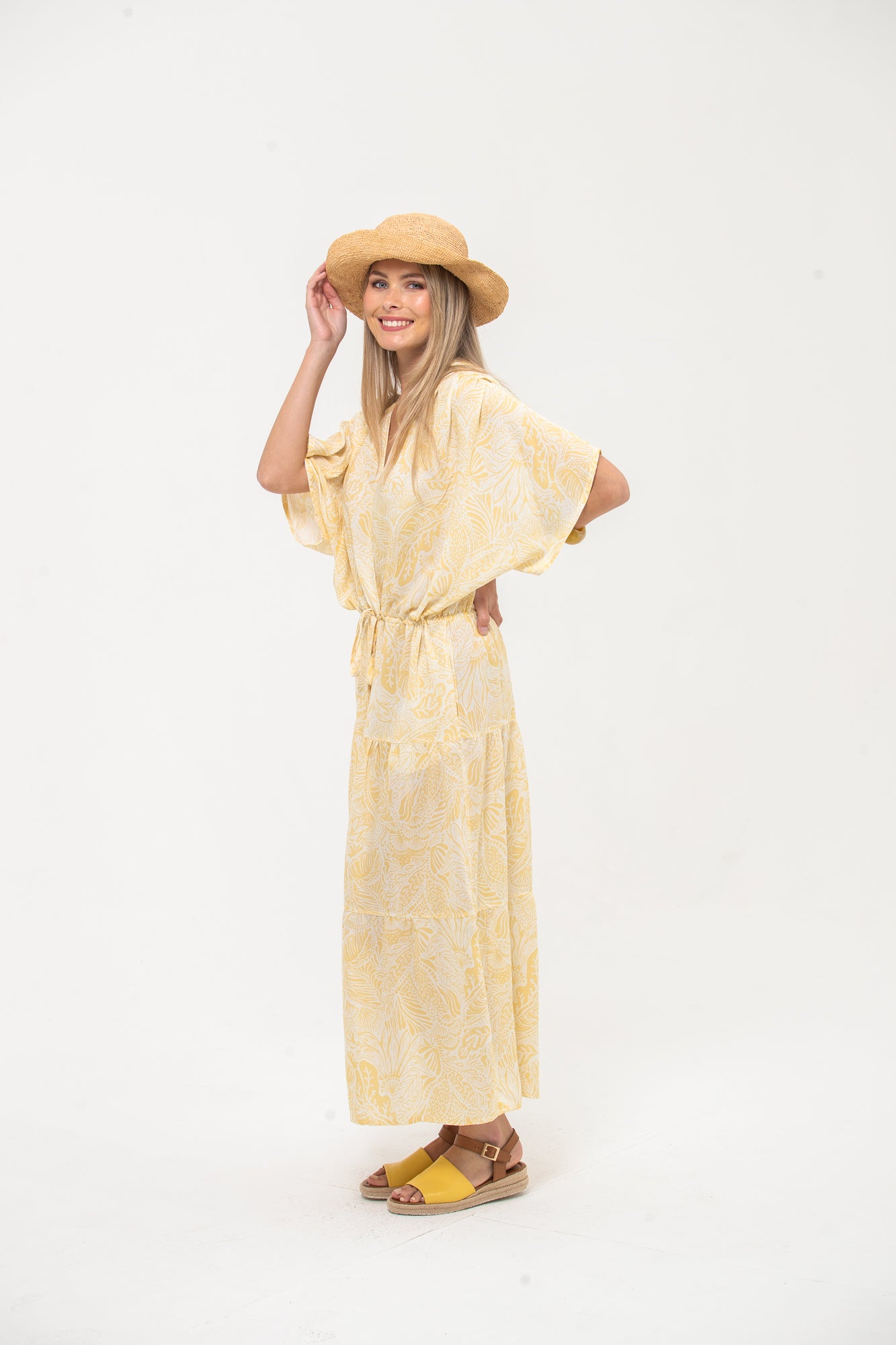 Grace Maxi Dress - Yellow and White