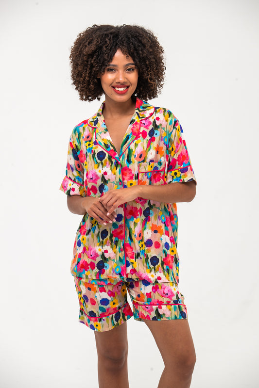 Short Pyjama Set - Pink Poppy