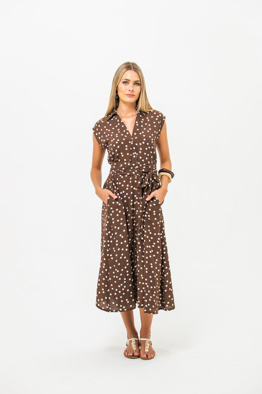 Cabo Dress - Chocolate and White Polka Dots