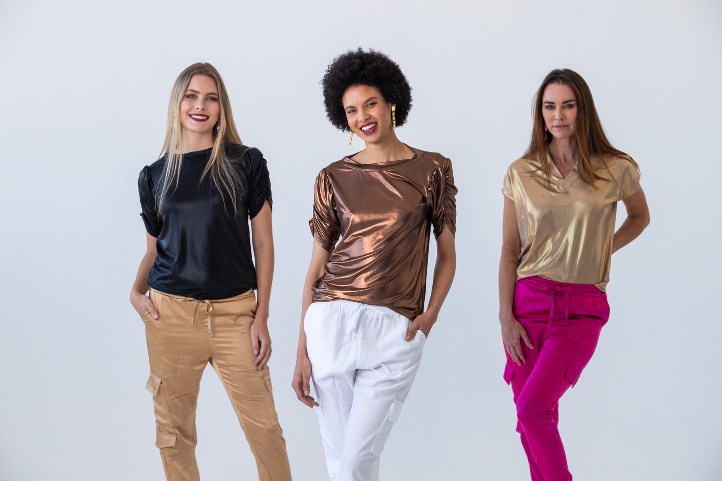 Paros Ruched Sleeve Tee - Metallic Bronze