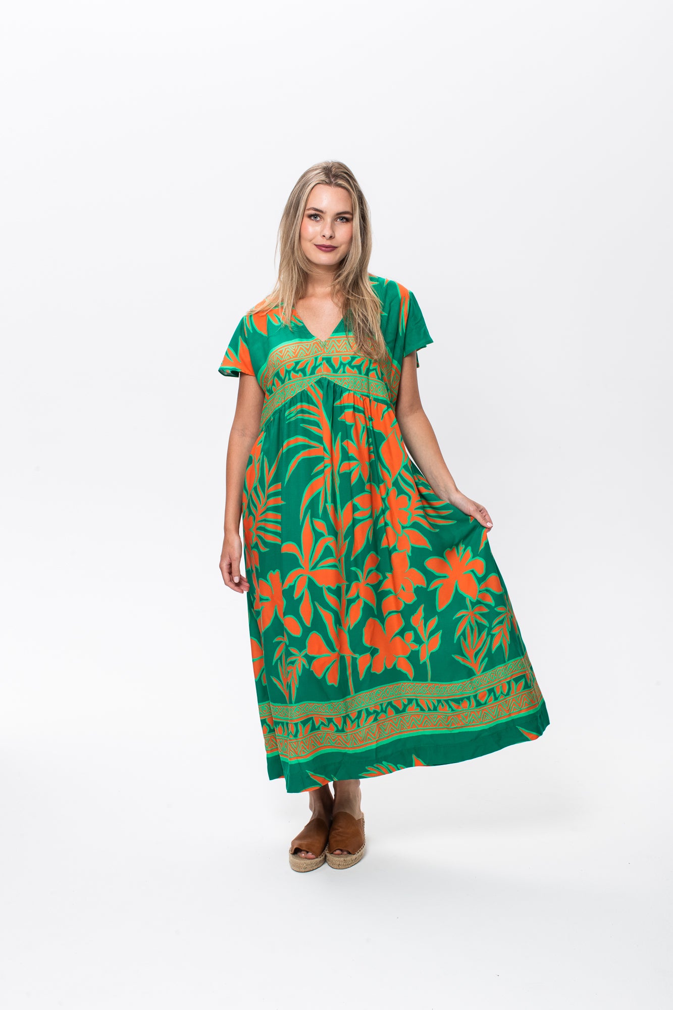 Riveria Dress - Green and Orange