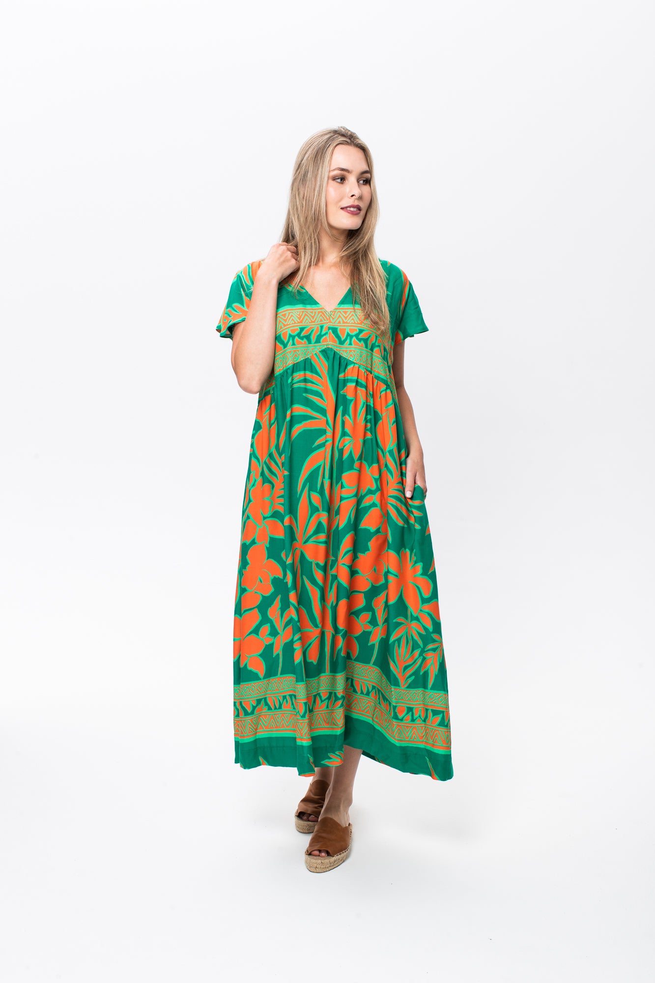 Riveria Dress - Green and Orange