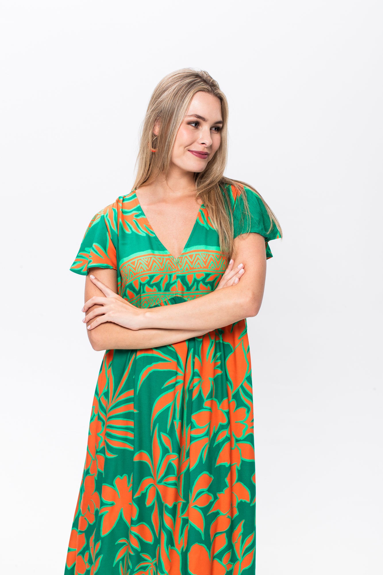 Riveria Dress - Green and Orange