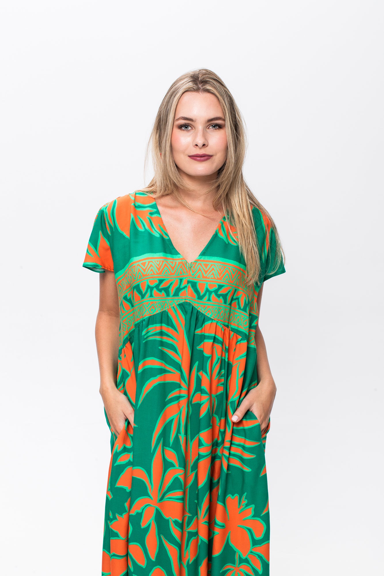 Riveria Dress - Green and Orange